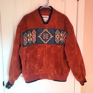 Vintage Southwestern Suede/leather bomber coat. Jacket. Pioneer Wear. Aztec.